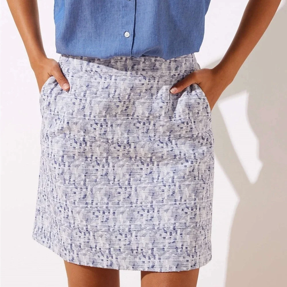 Ann Taylor LOFT Petaled Jacquard Pocket Shift Skirt Size 6 Midnight Cobalt NWT
